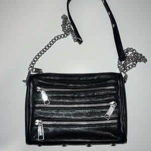 Rebecca Minkoff Mini 5 Zip Convertible Crossbody Bag, black pebbled leather